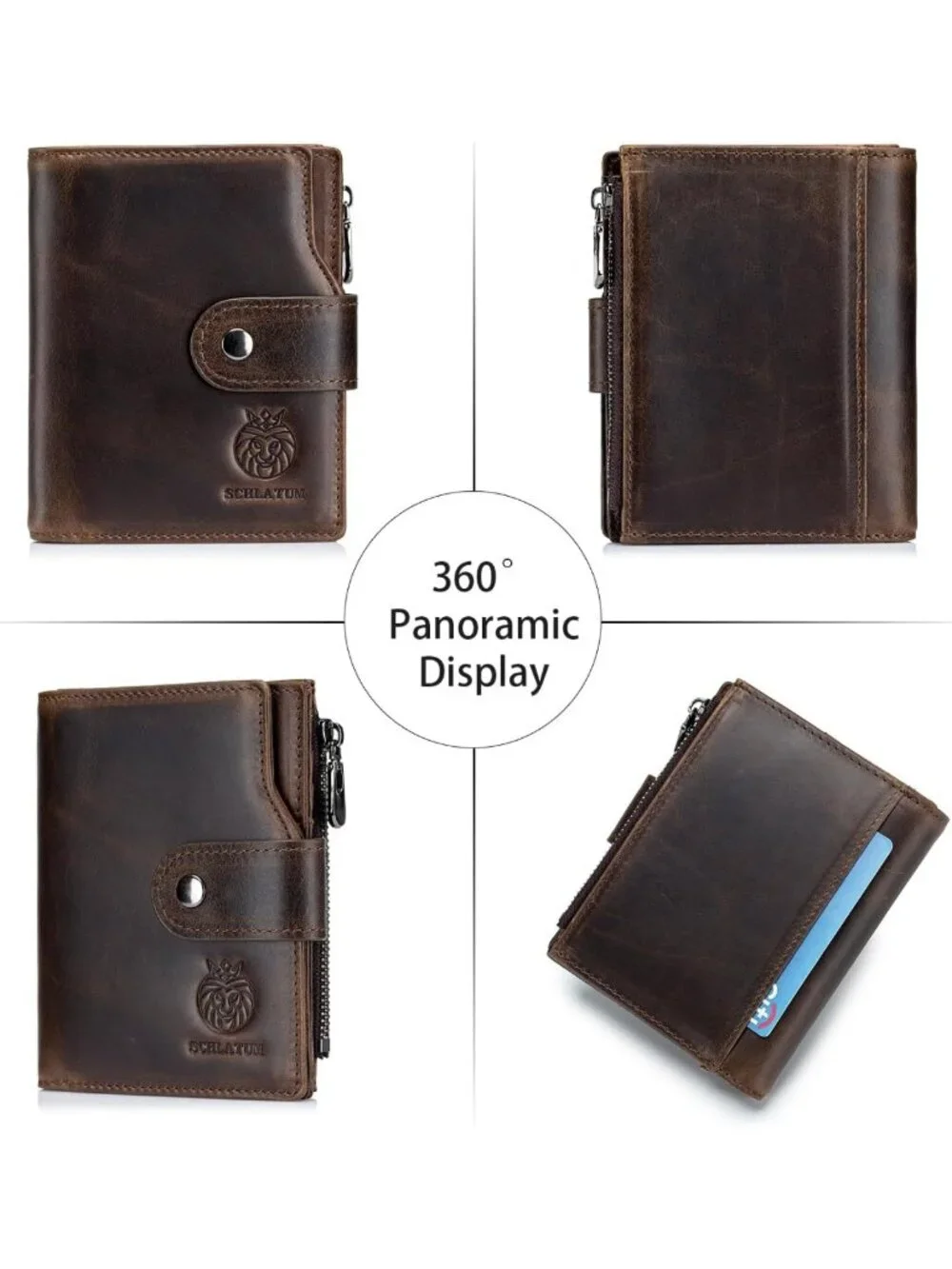 Large Capacity RFID Blocking Leather Wallet for Men, 17 Card Slots & Coin Pocket